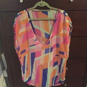 Victoria’s Secret Multicolor Swimsuit Cover Up Geometric V Neck Beach Tunic